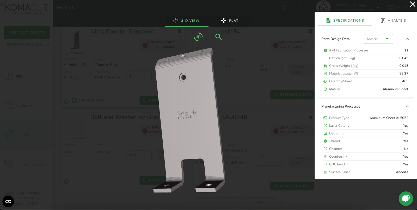 3D View Custom Metal Part