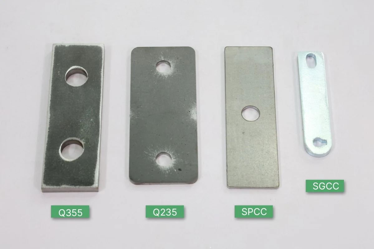 Laser cut steel sample parts in Q355, Q235, SPCC and SGCC grades