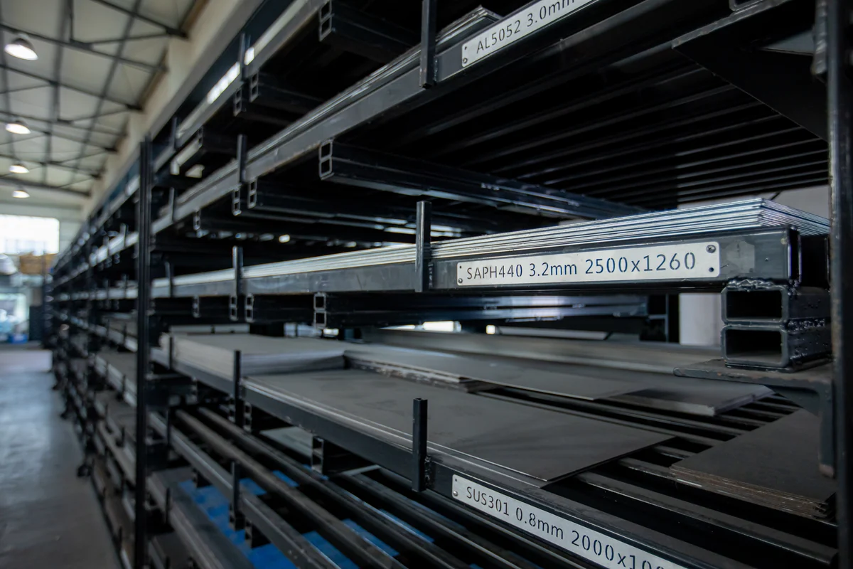 Rack of steel and aluminum sheet metal stock
