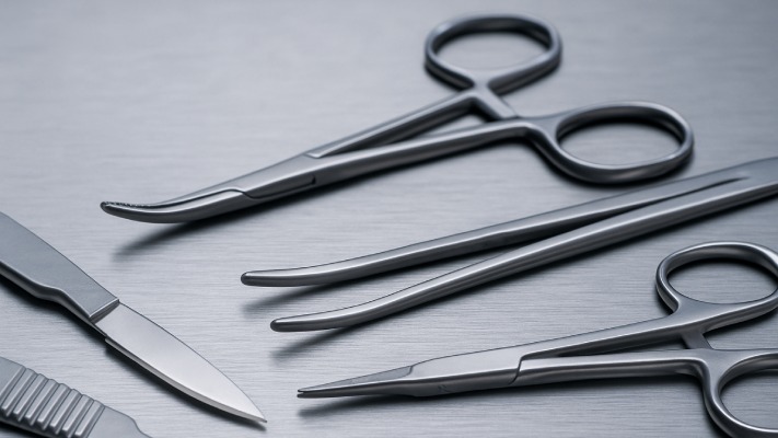Surgical Instruments Made from SS420 on Brushed Metal Surface