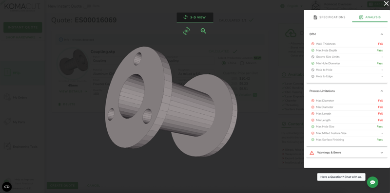 3d View of a CNC Part - DFM Analysis