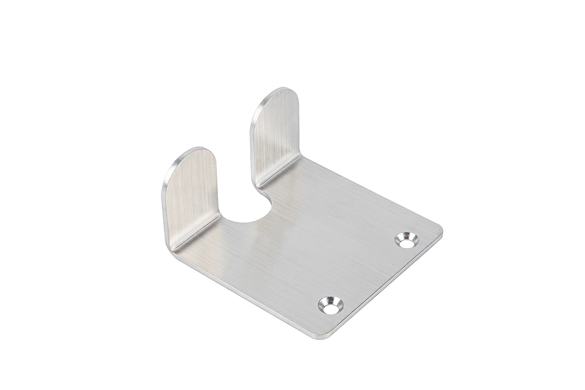 Brushed stainless steel bracket, laser cut and formed with two mounting holes
