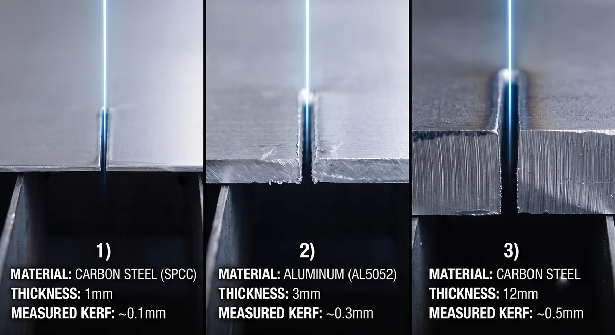 Comparison of laser kerf width across different material thicknesses