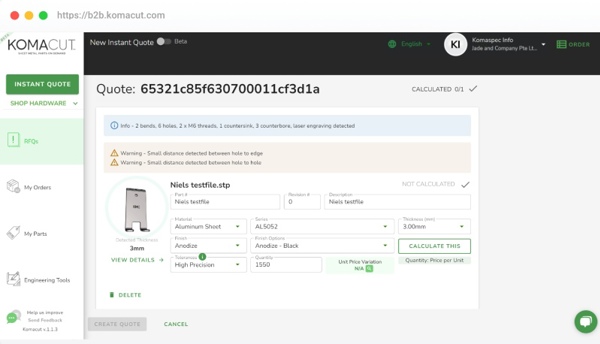 Komacut's Quotation Platform